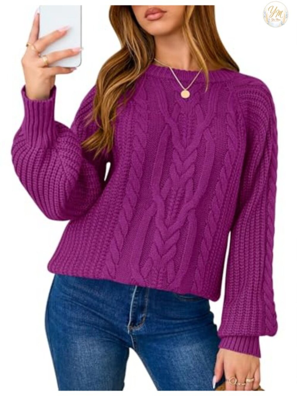 Oversized Chunky Cable Knit Crew Neck Pullover Sweater S-XXL